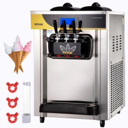 MÁQUINA COMERCIAL PARA HELADO SUAVE VEVOR | 2 SABORES + 1 MIXTO | PRODUCCIÓN DE 22 A 30 L/H | 2 TOLVAS DE 6 L | PANEL LCD
